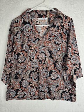 3/$25 VTG Peggy Lou California Paisley Blouse Boho Flowy 3/4 Sleeve Top Womens L